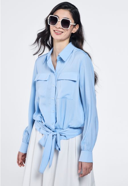 Solid Drawstring Hem Shirt