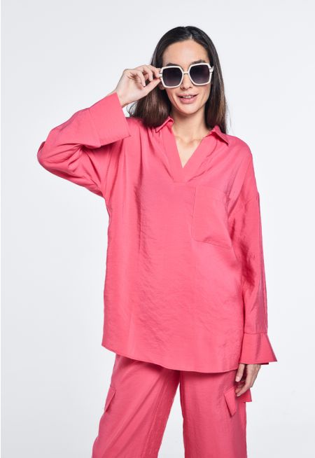 Crinkled Drop Shoulder Blouse