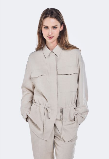 Drawstring Button Up Jacket