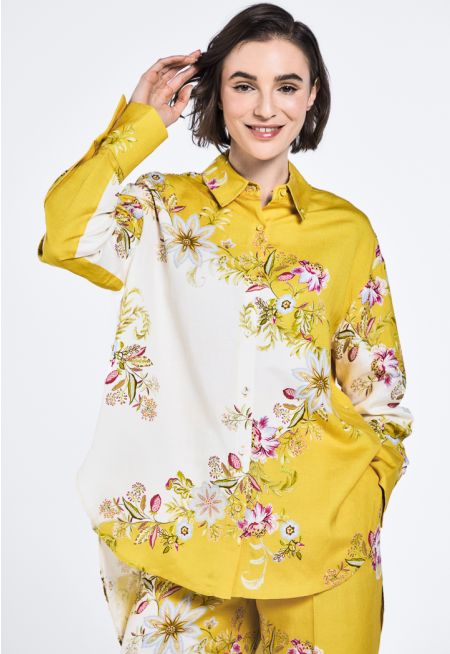 Oversized High Low Printed Shirt