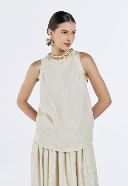 Textured Plisse Beaded Top- Ramadan Style