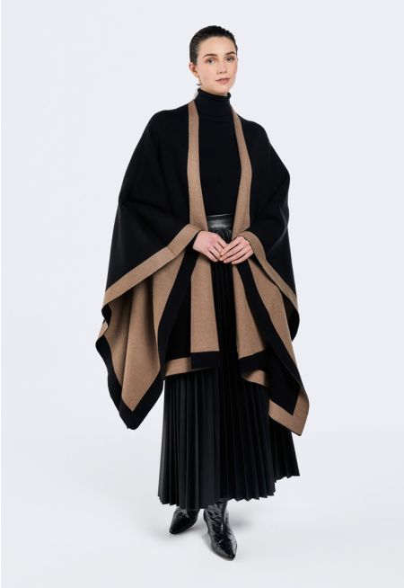 Contrast Hems Poncho