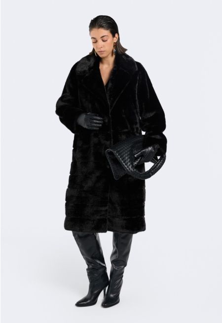 Striped Faux Fur Coat