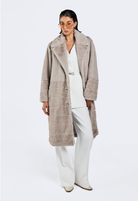 Striped Faux Fur Coat