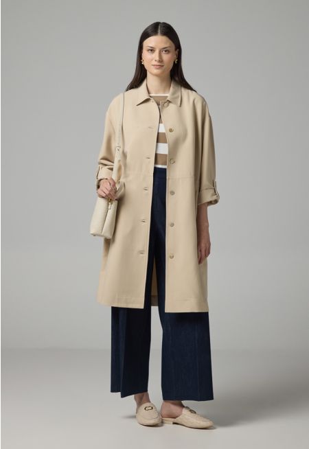Solid Long Sleeve Midi Jacket