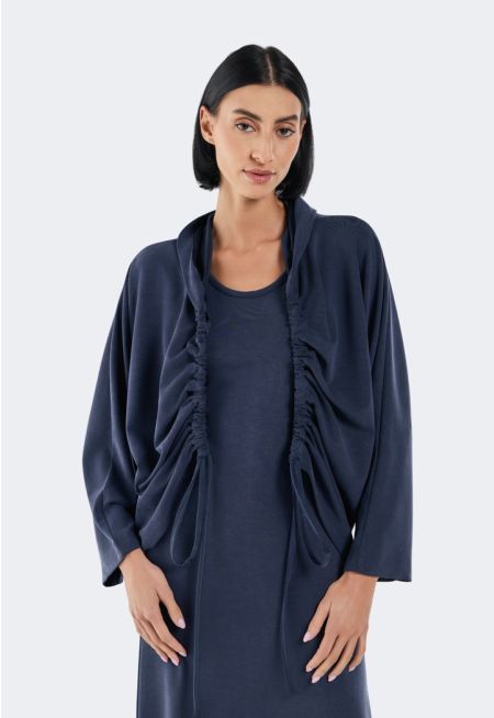 Drawstring Detail Open Front Cardigan