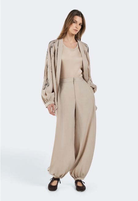 Elastic Waist Wide Leg Trousers