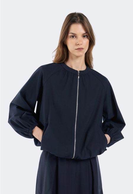 Elastic Hem Zipped Jacket