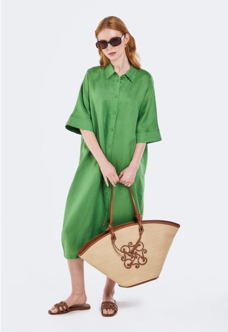 Solid Linen Midi Dress