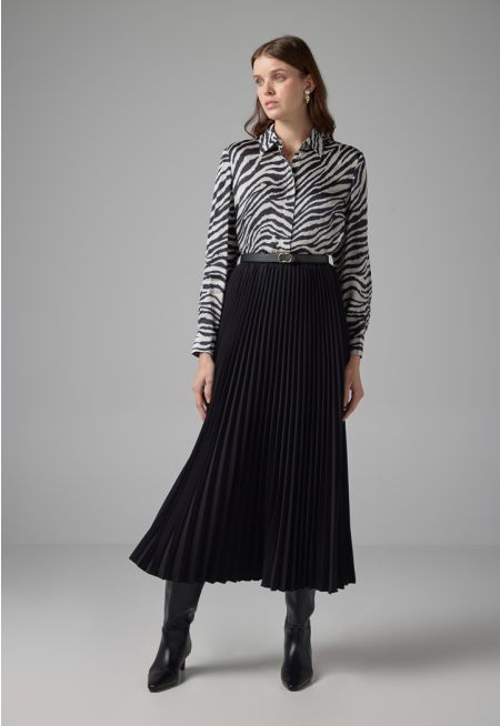 Pleated Flared Basic Skirt
