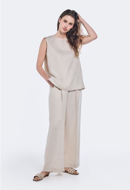 Basic Wide Leg Linen Trousers