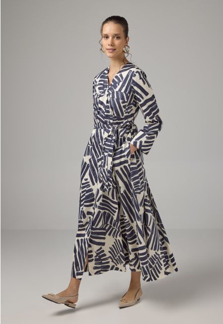 Front Flap Pockets Printed Dress