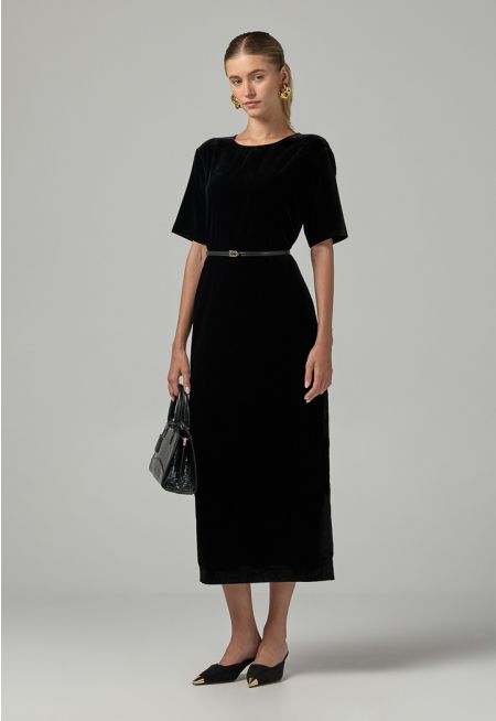 Short Sleeve Velvet Dress 
