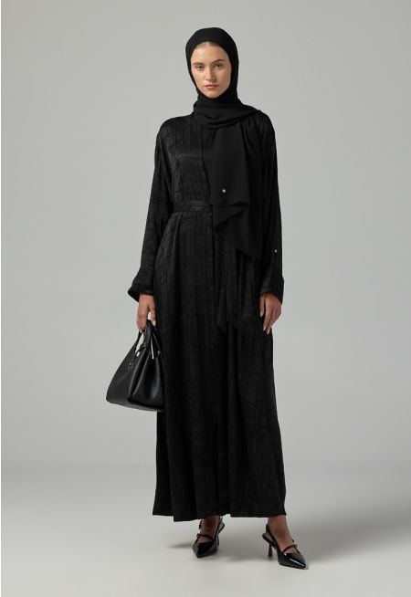 Long Sleeves Belted Abaya With Hijab (2PCS)