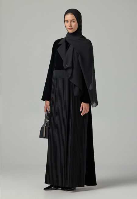 Double Breasted Notched Collar Abaya With Hijab (2Pcs)