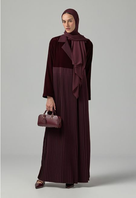 Double Breasted Notched Collar Abaya With Hijab (2Pcs)