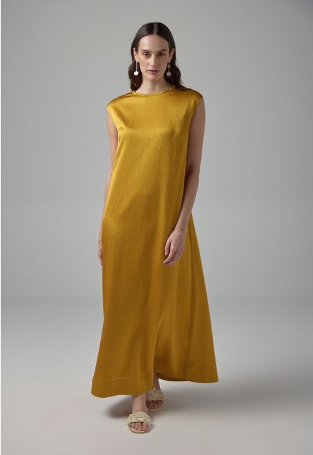 Solid Crinkled Flared Dress