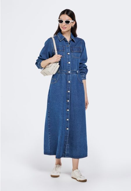 Multi Pocket Denim Dress