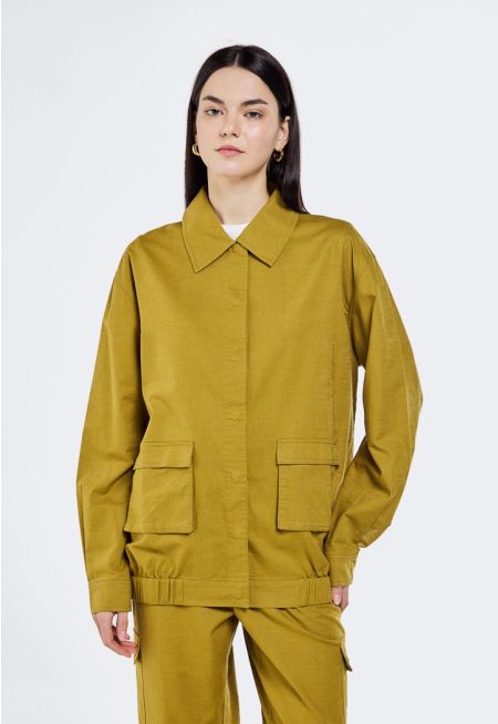 Solid Elastic Hem Jacket