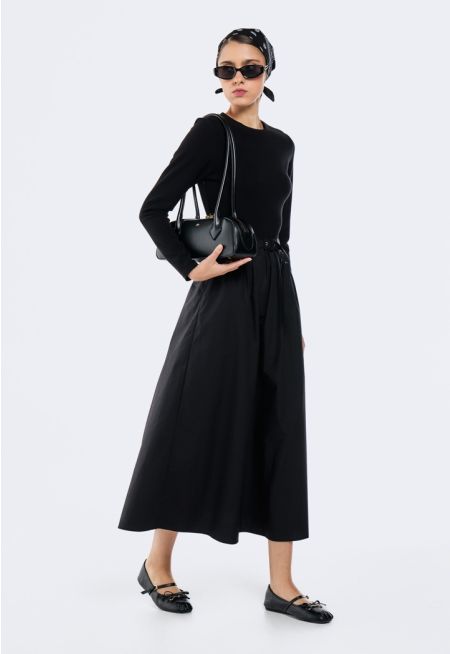 Knitted Bodice Woven Skirt Dress