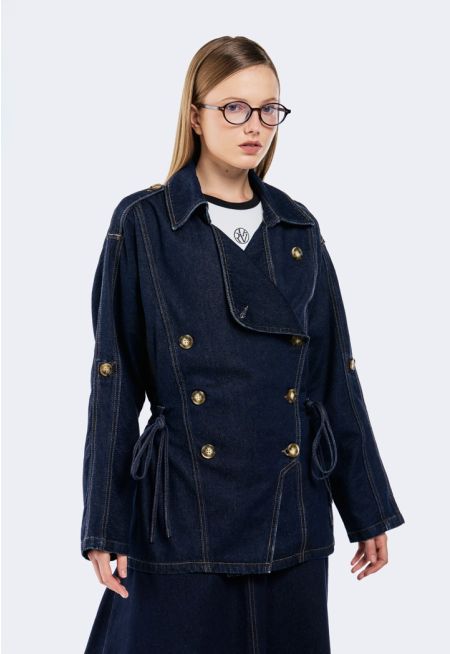 Drawstring Waist Denim Jacket