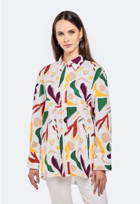 Abstract Print High Low Shirt