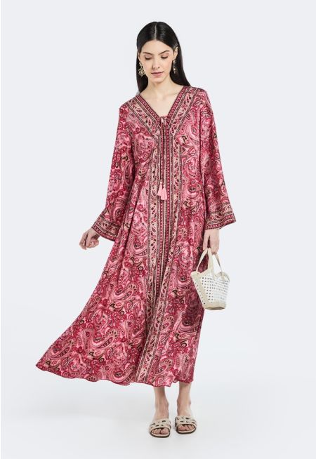 V-Neck Paisley Print Dress