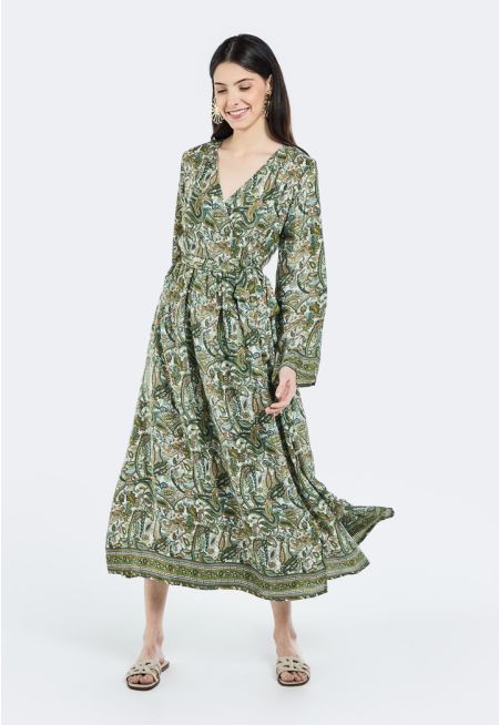 Paisley Print Wrap Dress