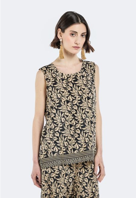 Leaf Print Sleeveless Top