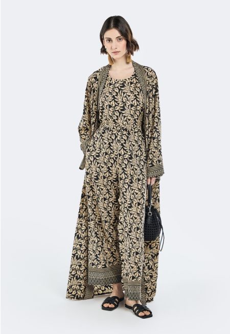 Leaf Print Straight Leg Trousers