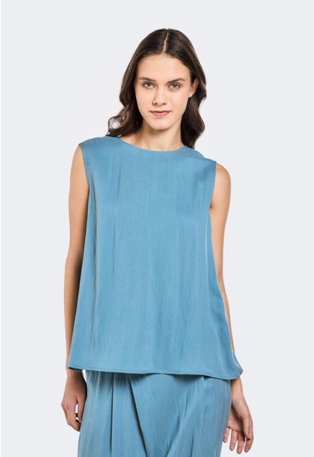 Solid Crinkled Sleeveless Top