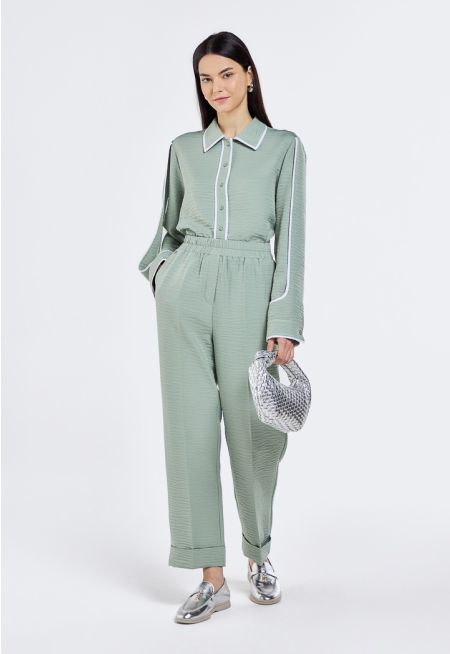 Crinkled Folded Hem Trousers