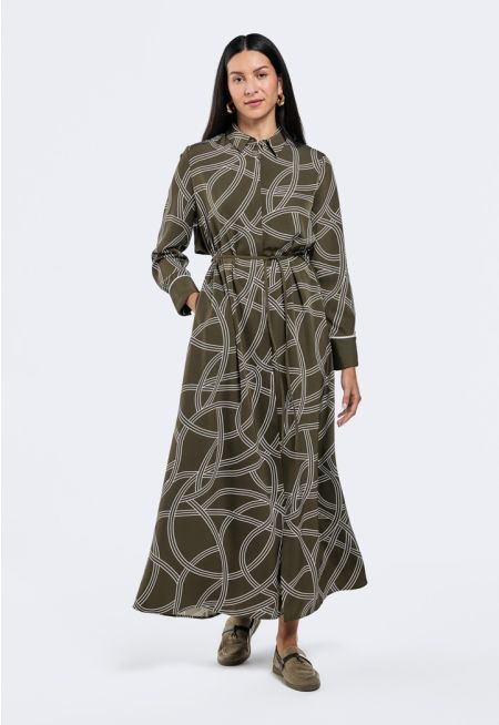 Intricate Print Belted Dress