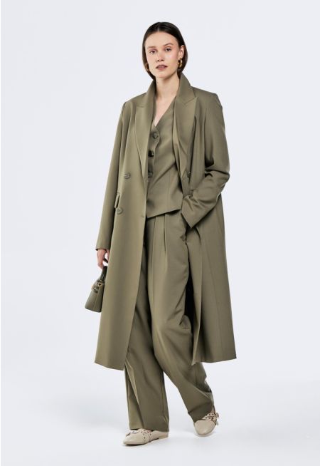 Double Breasted Midi Trench Coat