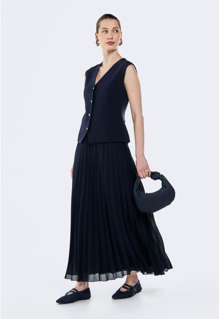 Pleated Dress With Attached Vest