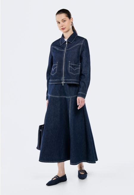 Stitch Embellished Denim Skirt