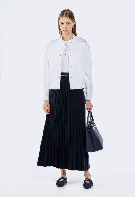 Pleated Skirt With Striped Waistband