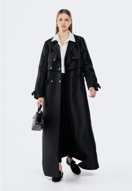 Notched Collar Belted Trench Coat