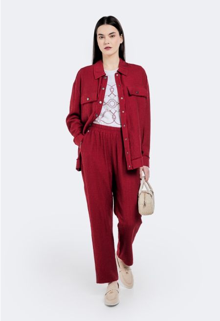 Textured Frayed Hem Trousers