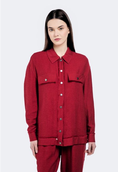 Textured Frayed Solid Shirt