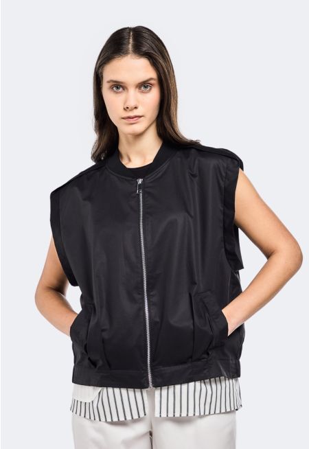 Striped Hem Zip-Up Vest