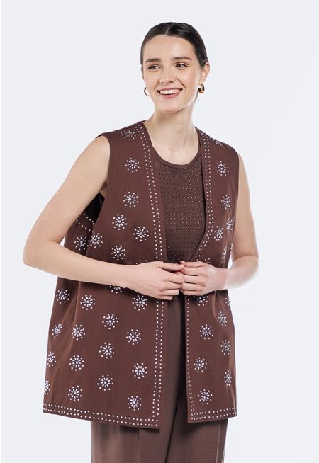 Strass Embellished Overlap Vest