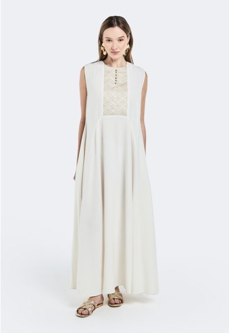 Knot Button Floral Yoke Dress