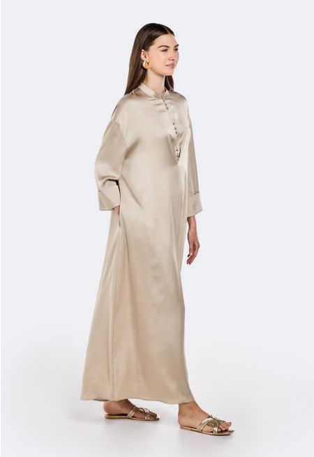 Inverted Pleat Satin Dress