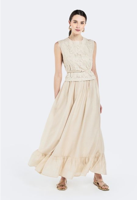 Embroidered Ruffled Hem Dress