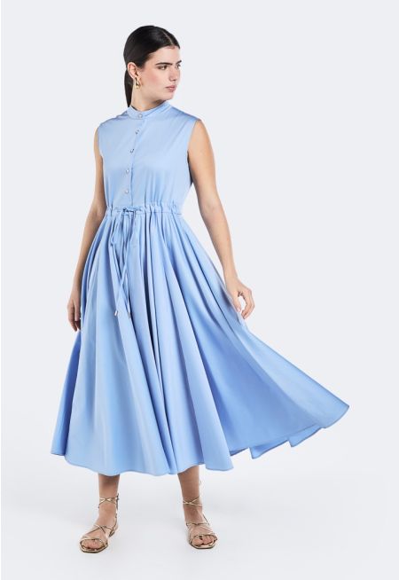 Sleeveless Drawstring Waist Dress