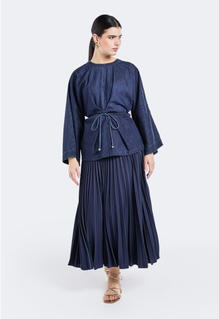 Flared Pleated Maxi Skirt