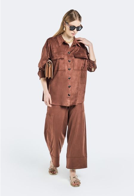 Suede Straight Cut Trousers