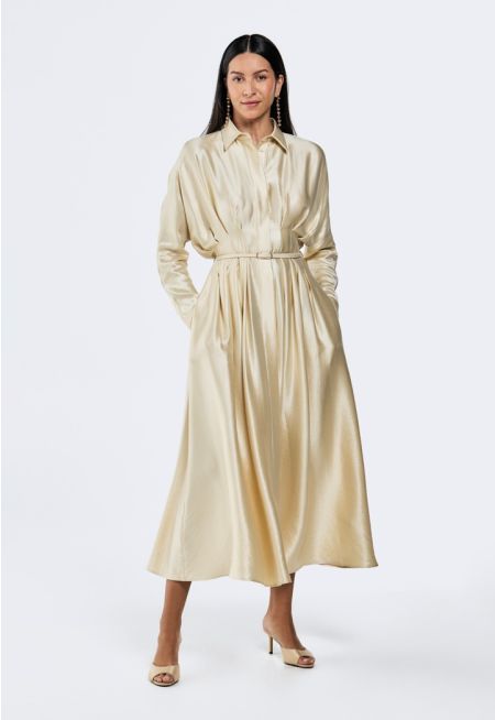 Belted Pleated Maxi Dress