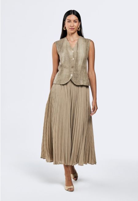 Textured Dress With Attached Vest